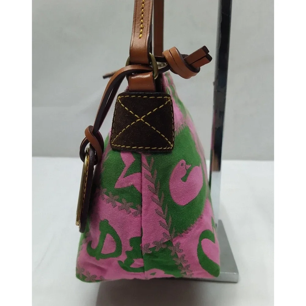 Dooney & Bourke Multicolor Canvas Leather Trim Zipper Closure Small Hobo Bag